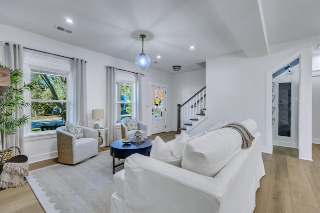 living room featuring light wood-type flooring