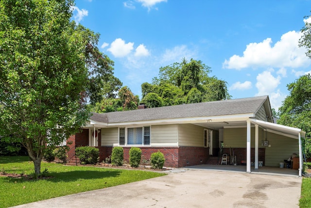 1900 Morgan Ave, North Charleston, SC 29406 - ranch-style house featuring brick siding, driveway, a front yard, and a carport