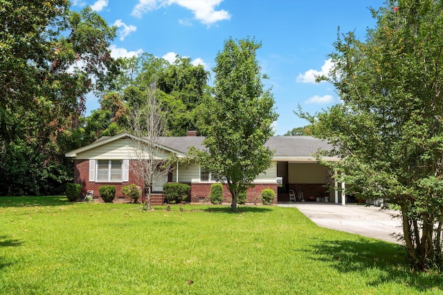 1900 Morgan Ave, North Charleston, SC 29406 - view of front facade with brick siding, a front lawn, a chimney, and concrete driveway