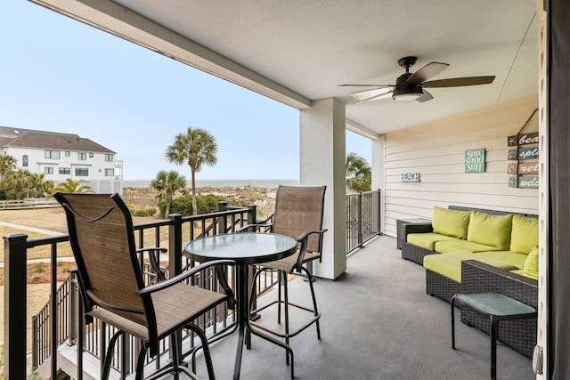 view of patio / terrace featuring an outdoor living space, a balcony, and ceiling fan