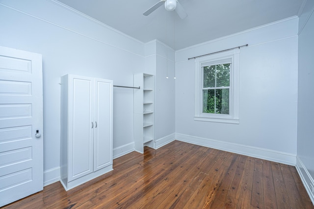 173 Fishburne St, Charleston, SC 29403 - unfurnished room with ceiling fan, dark wood finished floors, baseboards, and ornamental molding