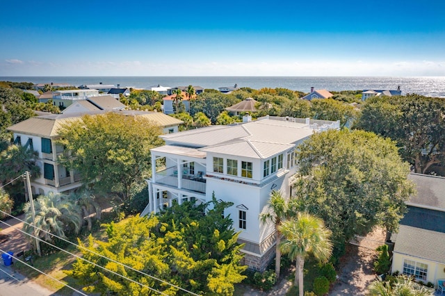 aerial view with a water view