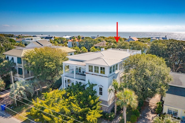 aerial view with a water view