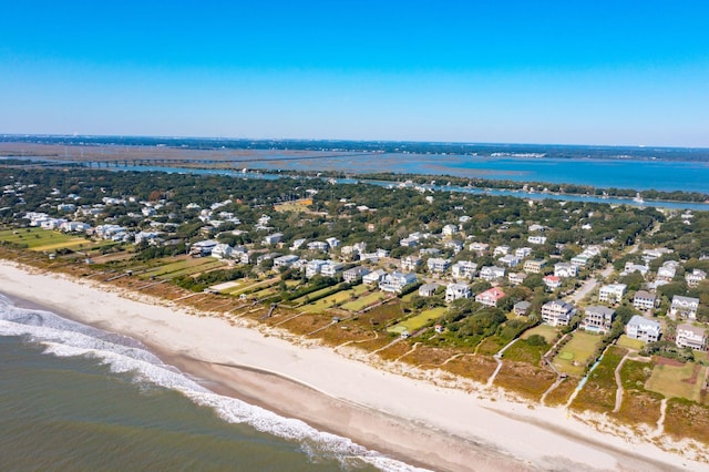 aerial view with a view of the beach and a water view