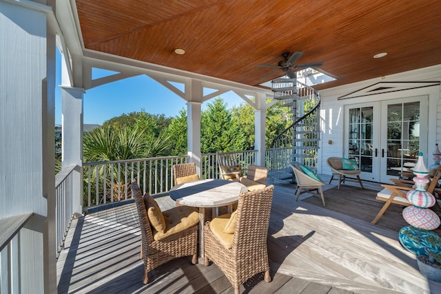 exterior space featuring ceiling fan and french doors