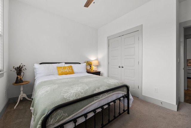 404 Omaha Dr, Moncks Corner, SC 29461 - bedroom featuring carpet flooring, a closet, a ceiling fan, and baseboards