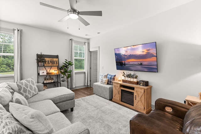 404 Omaha Dr, Moncks Corner, SC 29461 - living room with wood finished floors and a ceiling fan