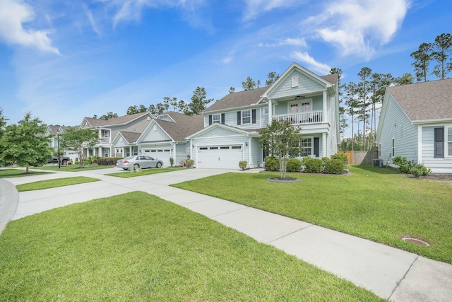 419 Whispering Breeze Ln, Summerville, SC 29486 - traditional-style home with a residential view, central AC, a front lawn, a balcony, and driveway