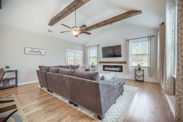419 Whispering Breeze Ln, Summerville, SC 29486 - living room featuring a glass covered fireplace, plenty of natural light, light wood-type flooring, and visible vents