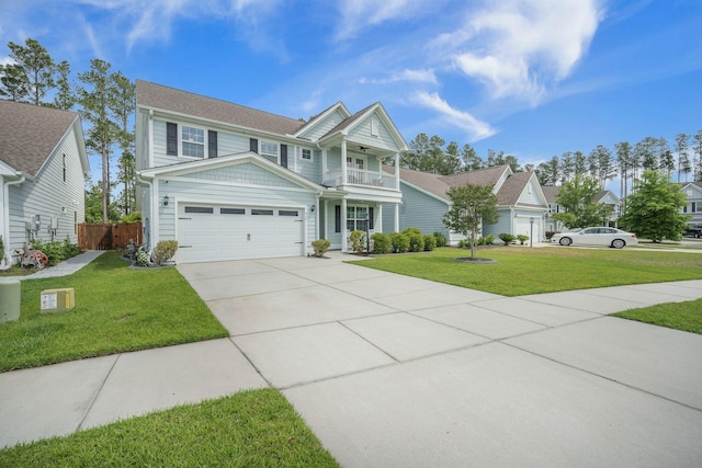 419 Whispering Breeze Ln, Summerville, SC 29486 - view of front of property with fence, a front lawn, a garage, concrete driveway, and a balcony