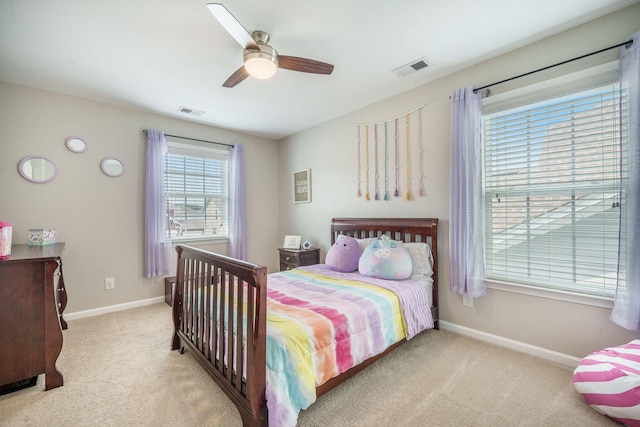 419 Whispering Breeze Ln, Summerville, SC 29486 - carpeted bedroom with baseboards, ceiling fan, and visible vents
