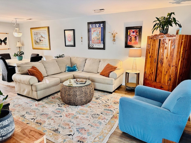 living room with wood finished floors