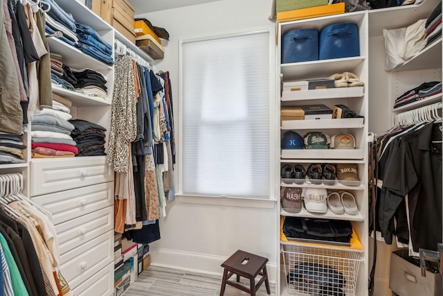 spacious closet with light hardwood / wood-style floors