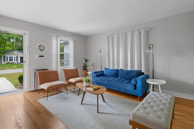 living room with light hardwood / wood-style floors