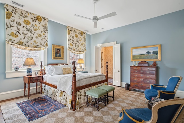 bedroom featuring ceiling fan