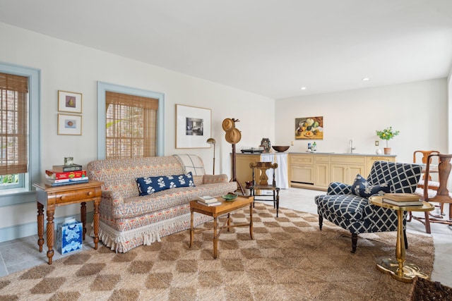 living room with sink