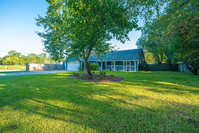 view of yard with a garage