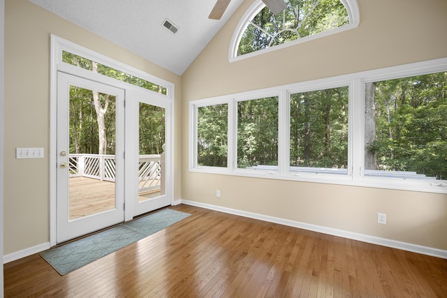 9175 Spring Branch Ct, North Charleston, SC 29406 - unfurnished sunroom with french doors, hardwood / wood-style flooring, and high vaulted ceiling