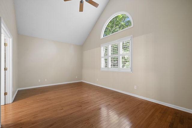 9175 Spring Branch Ct, North Charleston, SC 29406 - unfurnished room featuring high vaulted ceiling, a ceiling fan, wood finished floors, and healthy amount of natural light
