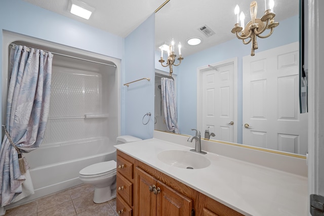 9175 Spring Branch Ct, North Charleston, SC 29406 - full bathroom with a chandelier, vanity, shower / tub combo with curtain, and tile patterned floors