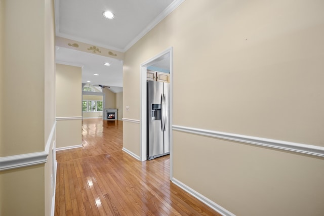 9175 Spring Branch Ct, North Charleston, SC 29406 - hall featuring ornamental molding, light wood-type flooring, and recessed lighting