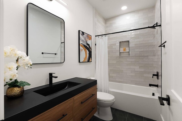 866 Tripe St, Charleston, SC 29407 - full bathroom with vanity, toilet, shower / bath combo with shower curtain, tile patterned floors, and recessed lighting