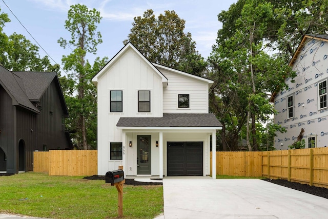 866 Tripe St, Charleston, SC 29407 - modern farmhouse with board and batten siding, roof with shingles, concrete driveway, and an attached garage