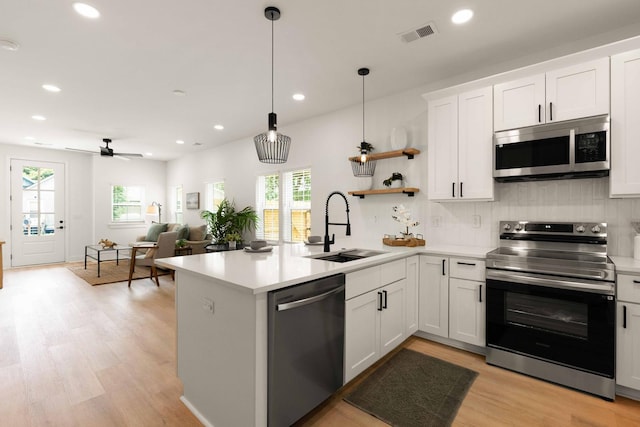 866 Tripe St, Charleston, SC 29407 - kitchen with appliances with stainless steel finishes, a sink, light wood-style floors, recessed lighting, and light countertops