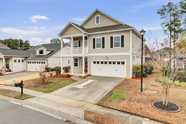 view of front of house featuring a balcony and a garage