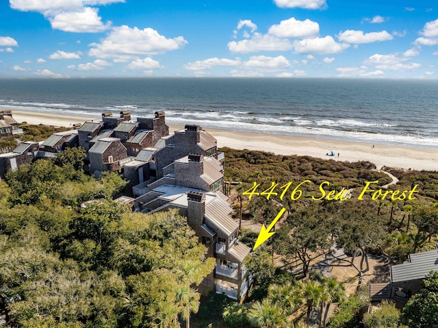 aerial view featuring a beach view and a water view