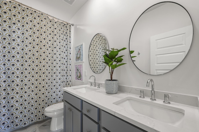 1713 Banning St, Mount Pleasant, SC 29466 - bathroom featuring double vanity and a shower with curtain