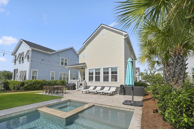 1713 Banning St, Mount Pleasant, SC 29466 - rear view of house with a yard, a patio, and a pool with connected hot tub