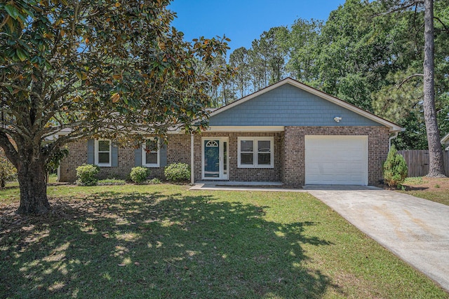 122 William St, Summerville, SC 29486 - single story home featuring fence, a front lawn, brick siding, an attached garage, and concrete driveway