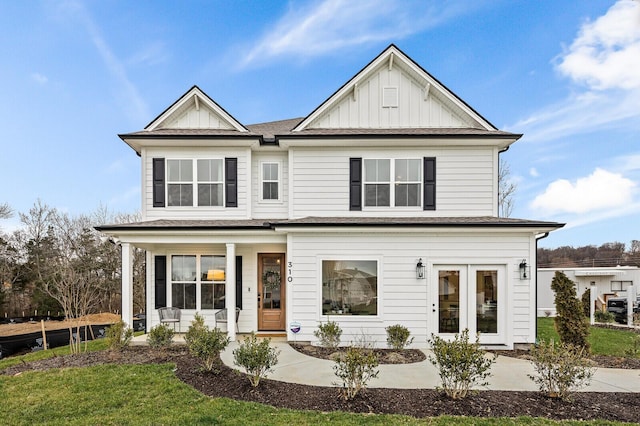 view of front of home with covered porch and board and batten siding