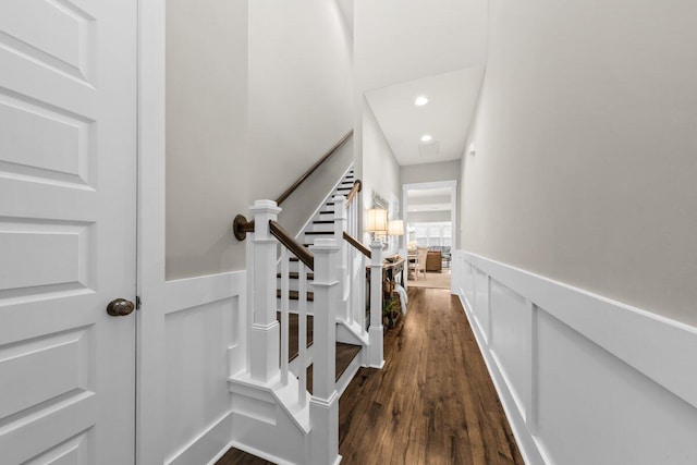 2208 Primus Rd, Mount Pleasant, SC 29466 - stairs featuring wood finished floors, recessed lighting, and wainscoting