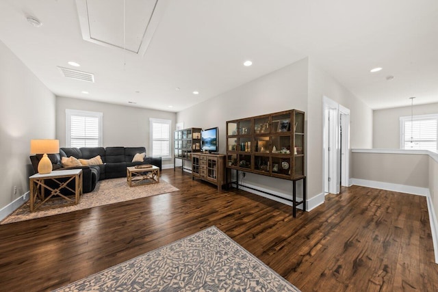 2208 Primus Rd, Mount Pleasant, SC 29466 - living room featuring attic access, wood finished floors, baseboards, and recessed lighting