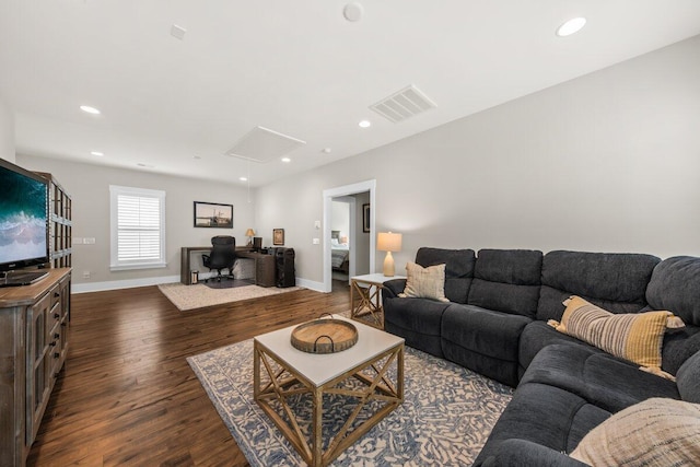 2208 Primus Rd, Mount Pleasant, SC 29466 - living room featuring attic access, wood finished floors, recessed lighting, baseboards, and an office area