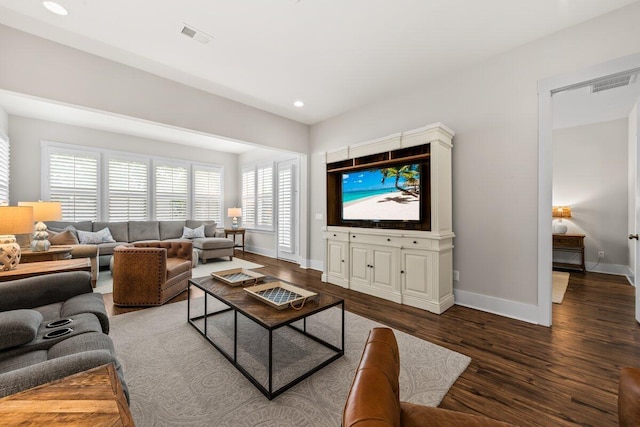 2208 Primus Rd, Mount Pleasant, SC 29466 - living room with dark wood-style floors, baseboards, and recessed lighting