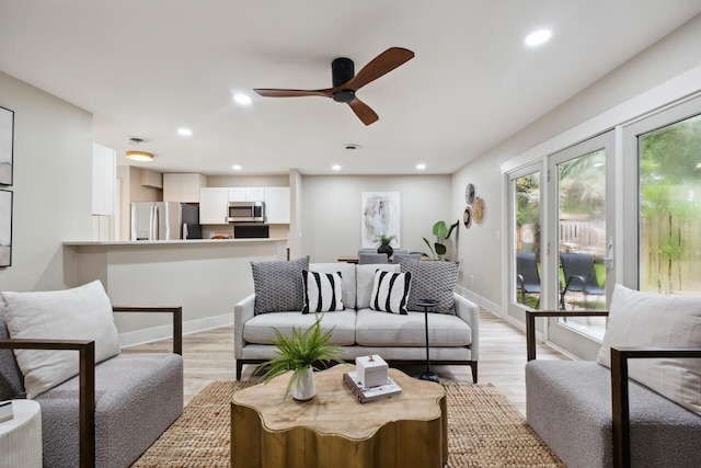 1161 Monaco Dr, Mount Pleasant, SC 29464 - living area featuring light wood-style floors, a ceiling fan, and recessed lighting