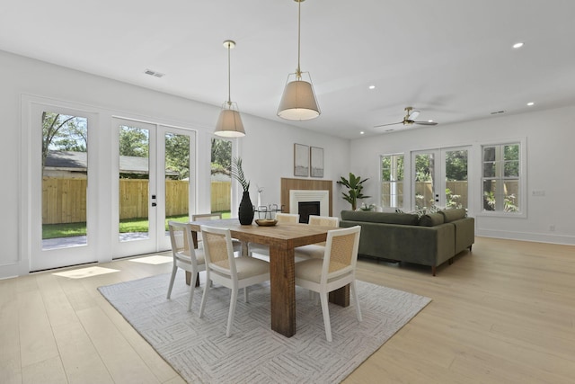 755 Adluh St, Mount Pleasant, SC 29464 - dining room with light wood-style floors, french doors, recessed lighting, a ceiling fan, and visible vents