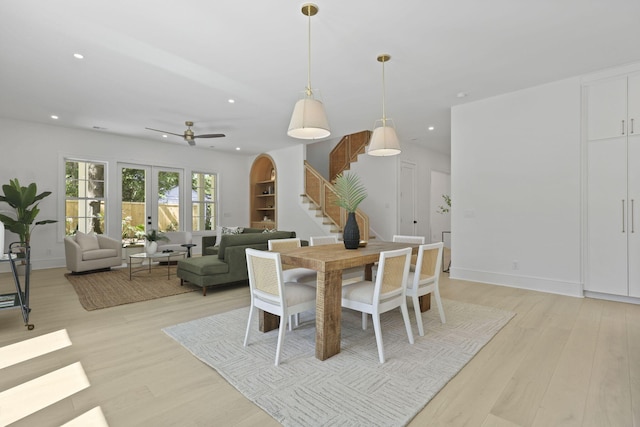 755 Adluh St, Mount Pleasant, SC 29464 - dining room with stairs, baseboards, recessed lighting, a ceiling fan, and light wood finished floors