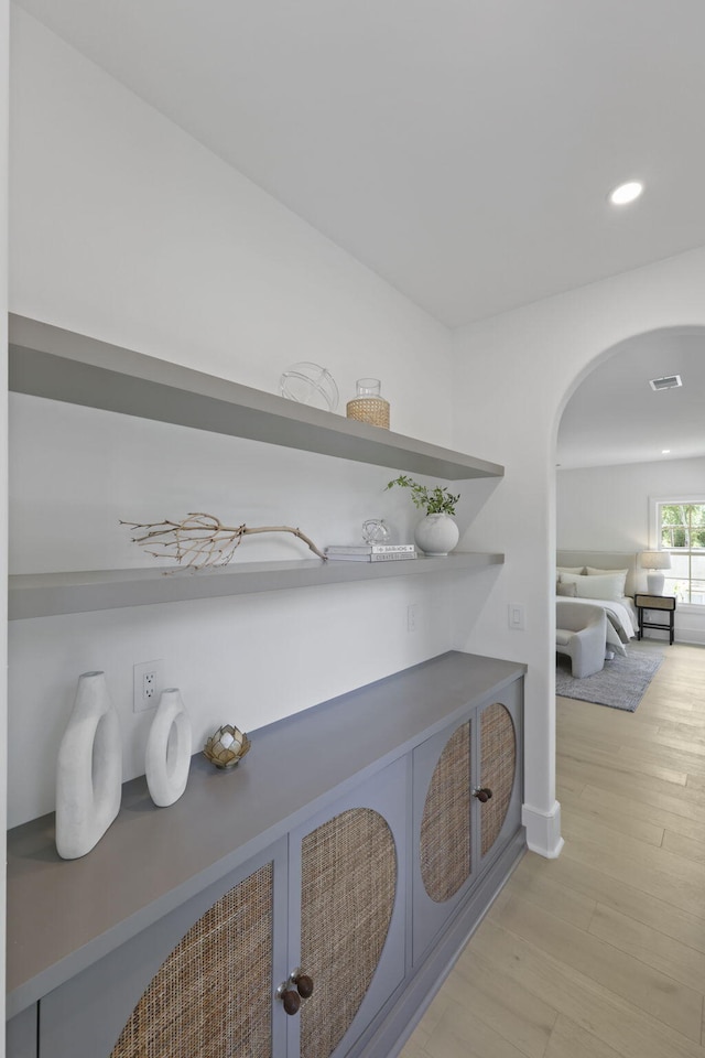 755 Adluh St, Mount Pleasant, SC 29464 - interior space with visible vents, arched walkways, baseboards, recessed lighting, and light wood-style flooring