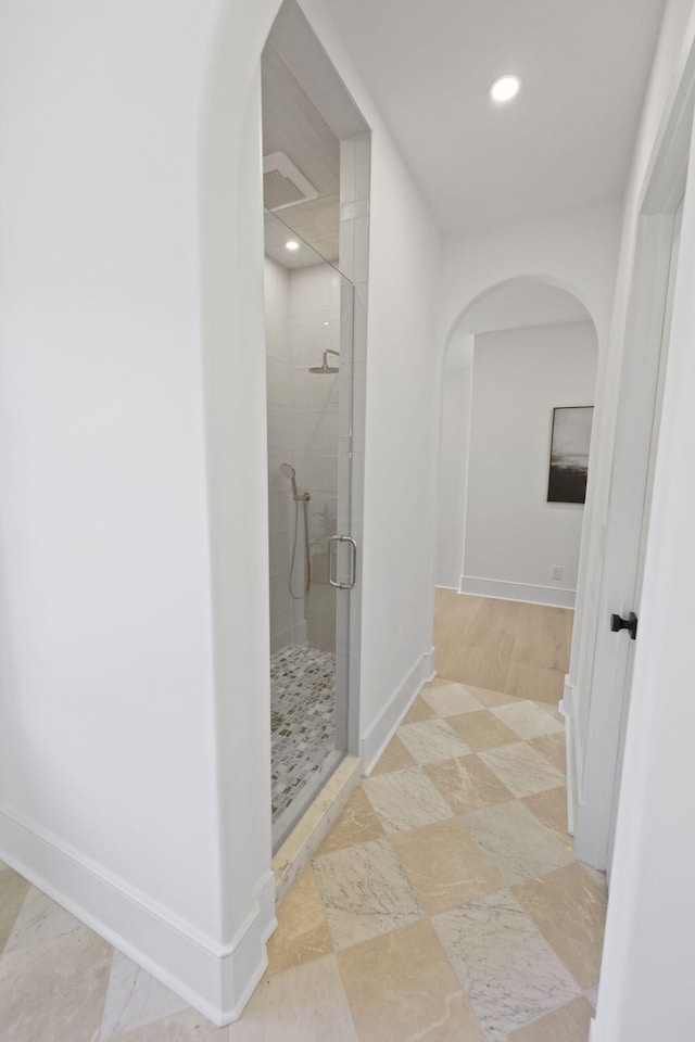 755 Adluh St, Mount Pleasant, SC 29464 - full bathroom with baseboards, a shower stall, and recessed lighting
