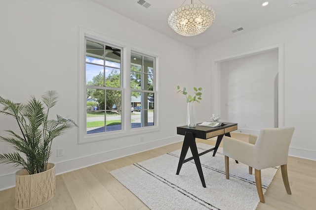 755 Adluh St, Mount Pleasant, SC 29464 - office area featuring a chandelier, visible vents, plenty of natural light, and light wood finished floors