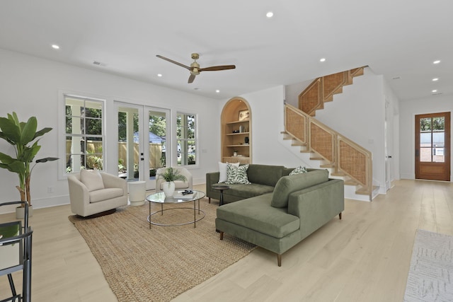 755 Adluh St, Mount Pleasant, SC 29464 - living room featuring baseboards, stairway, recessed lighting, a ceiling fan, and light wood-style flooring