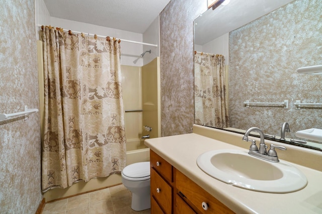 209 Jungle Rd, Edisto Beach, SC 29438 - bathroom with shower / tub combo with curtain, toilet, vanity, and tile patterned flooring
