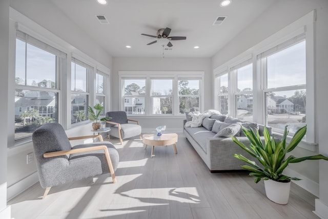 sunroom featuring plenty of natural light, visible vents, and recessed lighting