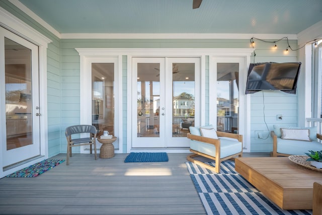 property entrance with french doors and a deck