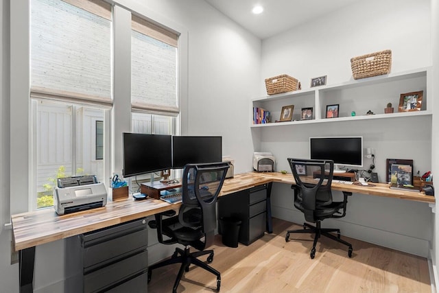 home office featuring recessed lighting and light wood-style flooring