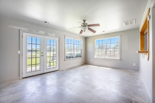 1713 Pimlico Blvd, Moncks Corner, SC 29461 - empty room featuring french doors, concrete flooring, baseboards, and a ceiling fan